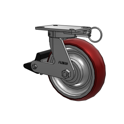 310 Series Top Plate Swivel Caster with 10 x 3 Maroon Tread on Aluminum Core AX - Round Polyurethane (Aluminum Core) wheel and Poly Lock Brake (PLB)