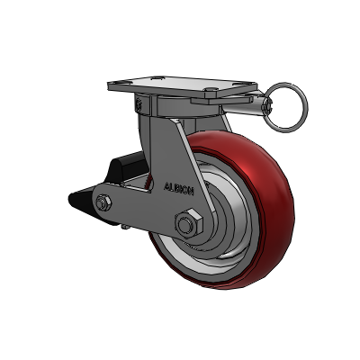 310 Series Top Plate Swivel Caster with 8 x 3 Maroon Tread on Aluminum Core AX - Round Polyurethane (Aluminum Core) wheel and Poly Lock Brake (PLB)