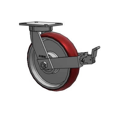 310 Series Top Plate Swivel Caster with 12 x 3 Maroon Tread on Aluminum Core AX - Round Polyurethane (Aluminum Core) wheel and Face Contact Brake (FBB)