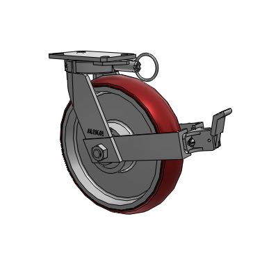 310 Series Top Plate Swivel Caster with 12 x 3 Maroon Tread on Aluminum Core AX - Round Polyurethane (Aluminum Core) wheel and Face Contact Brake (FBB)