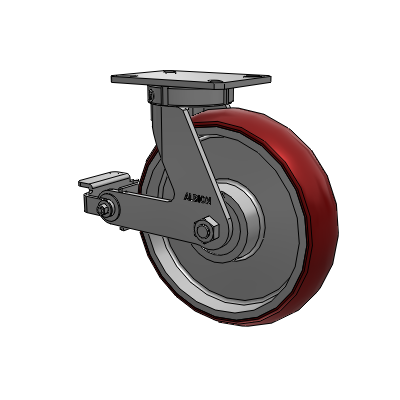 310 Series Top Plate Swivel Caster with 12 x 3 Maroon Tread on Aluminum Core AX - Round Polyurethane (Aluminum Core) wheel and Poly Cam Brake (P)