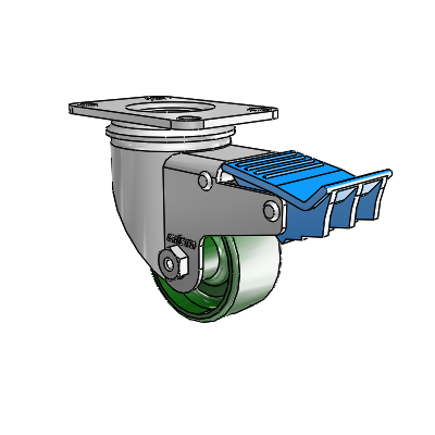 2 Series Casters Top Plate Swivel Zinc Swivel Caster with 2.5 x 1.25 Green Cast Iron Wheel and Directional Lock Brake