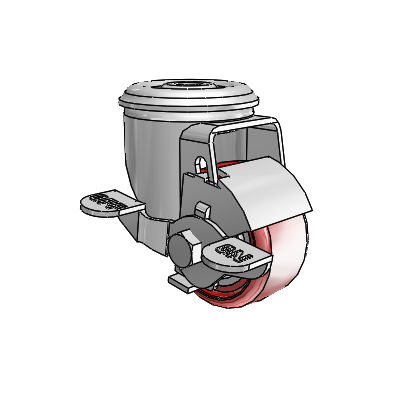 2 Series Modular Stem Zinc Swivel Caster Caster with 2.5 x 1.25 Maroon on Grey Polyurethane HI-TECH Wheel and Top Lock Brake