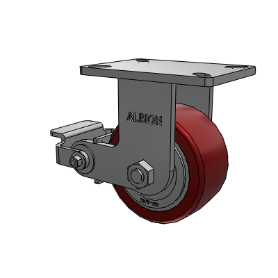 Roulette rigide à plaque supérieure de la série 410, avec bande de roulement marron 6 x 3 sur noyau en aluminium AK - Roue en polyuréthane Crown (noyau en aluminium) et frein Poly Cam (P)