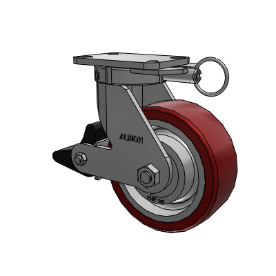 410 Series Top Plate Swivel Caster with 8 x 3 Maroon Tread on Aluminum Core AK - Crown Polyurethane (Aluminum Core) wheel and Poly Lock Brake (PLB)