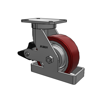 410 Series Top Plate Swivel Caster with 8 x 3 Maroon Tread on Aluminum Core AK - Crown Polyurethane (Aluminum Core) wheel and Poly Lock Brake (PLB)