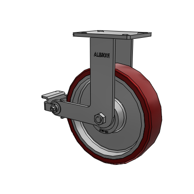 410 Series Top Plate Rigid Caster with 12 x 3 Maroon Tread on Aluminum Core AK - Crown Polyurethane (Aluminum Core) wheel and Poly Cam Brake (P)