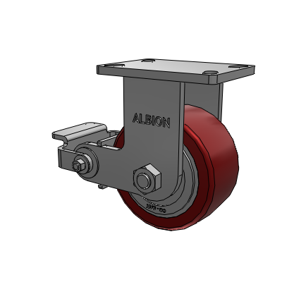 410 Series Top Plate Rigid Caster with 6 x 3 Maroon Tread on Aluminum Core AK - Crown Polyurethane (Aluminum Core) wheel and Poly Cam Brake (P)