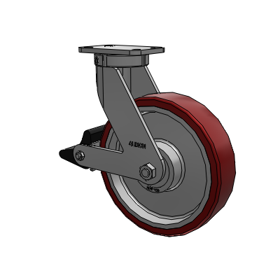 410 Series Top Plate Swivel Caster with 12 x 3 Maroon Tread on Aluminum Core AK - Crown Polyurethane (Aluminum Core) wheel and Poly Lock Brake (PLB)