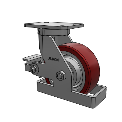 410 Series Top Plate Swivel Caster with 8 x 3 Maroon Tread on Aluminum Core AK - Crown Polyurethane (Aluminum Core) wheel and Poly Cam Brake (P)