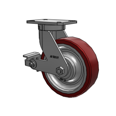 410 Series Top Plate Swivel Caster with 10 x 3 Maroon Tread on Aluminum Core AK - Crown Polyurethane (Aluminum Core) wheel and Poly Cam Brake (P)