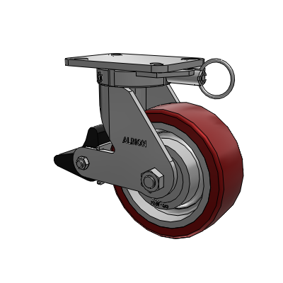 410 Series Top Plate Swivel Caster with 8 x 3 Maroon Tread on Aluminum Core AK - Crown Polyurethane (Aluminum Core) wheel and Poly Lock Brake (PLB)