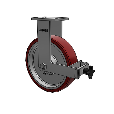 410 Series Top Plate Rigid Caster with 12 x 3 Maroon Tread on Aluminum Core AK - Crown Polyurethane (Aluminum Core) wheel and Face Brake (F)