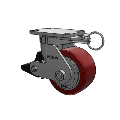 410 Series Top Plate Swivel Caster with 6 x 3 Maroon Tread on Aluminum Core AK - Crown Polyurethane (Aluminum Core) wheel and Poly Lock Brake (PLB)