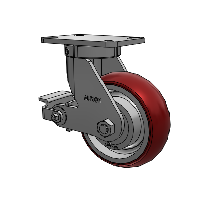 410 Series Top Plate Swivel Caster with 8 x 3 Maroon Tread on Aluminum Core AX - Round Polyurethane (Aluminum Core) wheel and Poly Cam Brake (P)