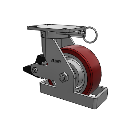 410 Series Top Plate Swivel Caster with 8 x 3 Maroon Tread on Aluminum Core AK - Crown Polyurethane (Aluminum Core) wheel and Poly Lock Brake (PLB)