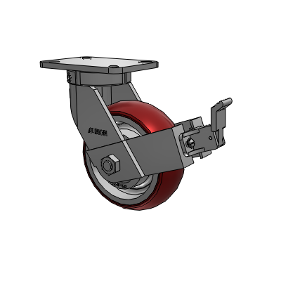 410 Series Top Plate Swivel Caster with 8 x 3 Maroon Tread on Aluminum Core AX - Round Polyurethane (Aluminum Core) wheel and Face Contact Brake (FBB)