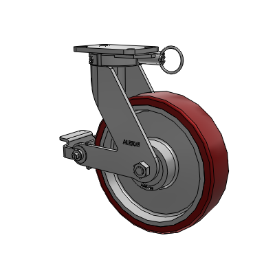 410 Series Top Plate Swivel Caster with 12 x 3 Maroon Tread on Aluminum Core AK - Crown Polyurethane (Aluminum Core) wheel and Poly Cam Brake (P)