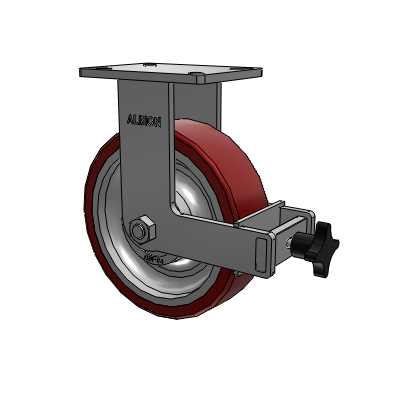 410 Series Top Plate Rigid Caster with 10 x 3 Maroon Tread on Aluminum Core AK - Crown Polyurethane (Aluminum Core) wheel and Face Brake (F)