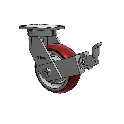410 Series Top Plate Swivel Caster with 8 x 3 Maroon Tread on Aluminum Core AX - Round Polyurethane (Aluminum Core) wheel and Face Contact Brake (FBB)