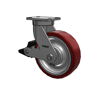 410 Series Top Plate Swivel Caster with 10 x 3 Maroon Tread on Aluminum Core AK - Crown Polyurethane (Aluminum Core) wheel and Poly Lock Brake (PLB)