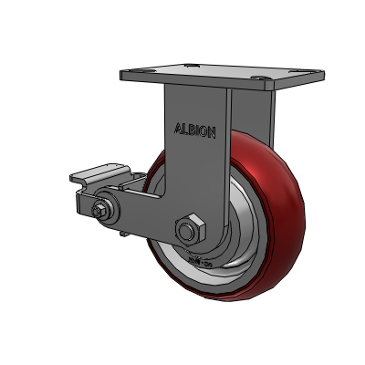 410 Series Top Plate Rigid Caster with 8 x 3 Maroon Tread on Aluminum Core AX - Round Polyurethane (Aluminum Core) wheel and Poly Cam Brake (P)