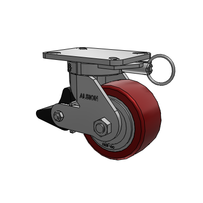 410 Series Top Plate Swivel Caster with 6 x 3 Maroon Tread on Aluminum Core AK - Crown Polyurethane (Aluminum Core) wheel and Poly Lock Brake (PLB)
