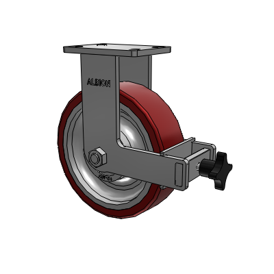410 Series Top Plate Rigid Caster with 10 x 3 Maroon Tread on Aluminum Core AK - Crown Polyurethane (Aluminum Core) wheel and Face Brake (F)