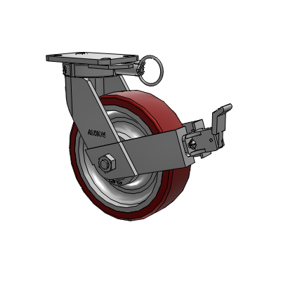 410 Series Top Plate Swivel Caster with 10 x 3 Maroon Tread on Aluminum Core AK - Crown Polyurethane (Aluminum Core) wheel and Face Contact Brake (FBB)