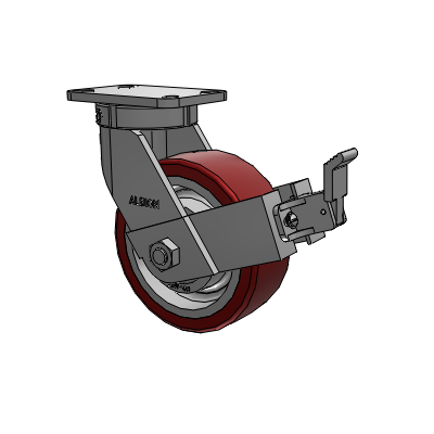 410 Series Top Plate Swivel Caster with 8 x 3 Maroon Tread on Aluminum Core AK - Crown Polyurethane (Aluminum Core) wheel and Face Contact Brake (FBB)
