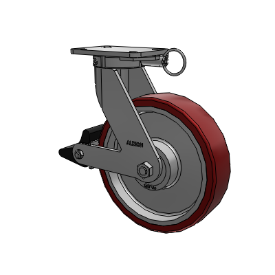 Roulette pivotante à plaque supérieure de la série 410, avec bande de roulement marron de 12 x 3 sur noyau en aluminium AK – Roue Crown en polyuréthane (noyau en aluminium) et frein Poly Lock (PLB)