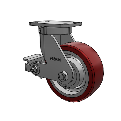 410 Series Top Plate Swivel Caster with 8 x 3 Maroon Tread on Aluminum Core AK - Crown Polyurethane (Aluminum Core) wheel and Poly Cam Brake (P)
