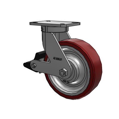 410 Series Top Plate Swivel Caster with 10 x 3 Maroon Tread on Aluminum Core AK - Crown Polyurethane (Aluminum Core) wheel and Poly Lock Brake (PLB)