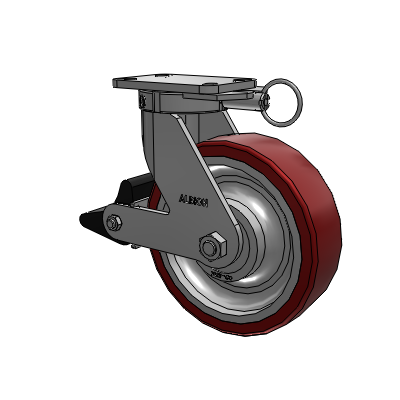 410 Series Top Plate Swivel Caster with 10 x 3 Maroon Tread on Aluminum Core AK - Crown Polyurethane (Aluminum Core) wheel and Poly Lock Brake (PLB)