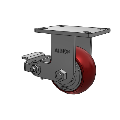410 Series Top Plate Rigid Caster with 6 x 3 Maroon Tread on Aluminum Core AX - Round Polyurethane (Aluminum Core) wheel and Poly Cam Brake (P)