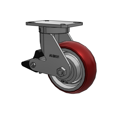 410 Series Top Plate Swivel Caster with 8 x 3 Maroon Tread on Aluminum Core AX - Round Polyurethane (Aluminum Core) wheel and Poly Lock Brake (PLB)