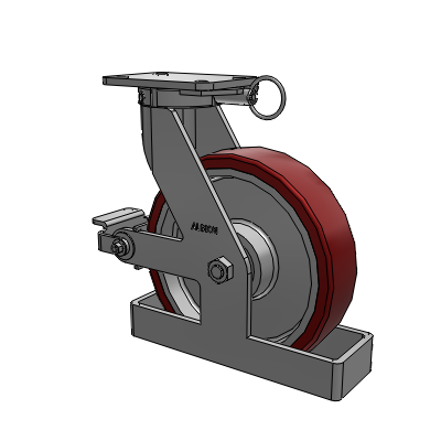 Roulette pivotante à plaque supérieure de la série 410, avec bande de roulement marron 12 x 3 sur noyau en aluminium AK - Roue Crown en polyuréthane (noyau en aluminium) et frein Poly Cam (P)