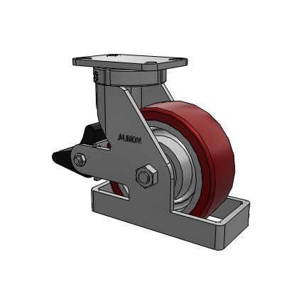 410 Series Top Plate Swivel Caster with 8 x 3 Maroon Tread on Aluminum Core AK - Crown Polyurethane (Aluminum Core) wheel and Poly Lock Brake (PLB)