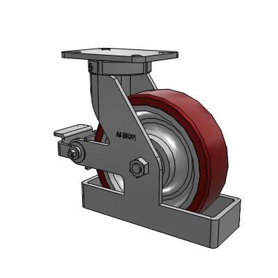 410 Series Top Plate Swivel Caster with 10 x 3 Maroon Tread on Aluminum Core AK - Crown Polyurethane (Aluminum Core) wheel and Poly Cam Brake (P)