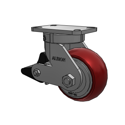 410 Series Top Plate Swivel Caster with 6 x 3 Maroon Tread on Aluminum Core AX - Round Polyurethane (Aluminum Core) wheel and Poly Lock Brake (PLB)