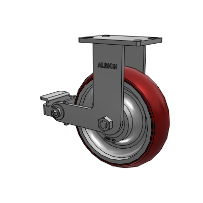 410 Series Top Plate Rigid Caster with 10 x 3 Maroon Tread on Aluminum Core AX - Round Polyurethane (Aluminum Core) wheel and Poly Cam Brake (P)