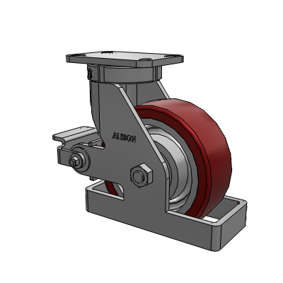 410 Series Top Plate Swivel Caster with 8 x 3 Maroon Tread on Aluminum Core AK - Crown Polyurethane (Aluminum Core) wheel and Poly Cam Brake (P)