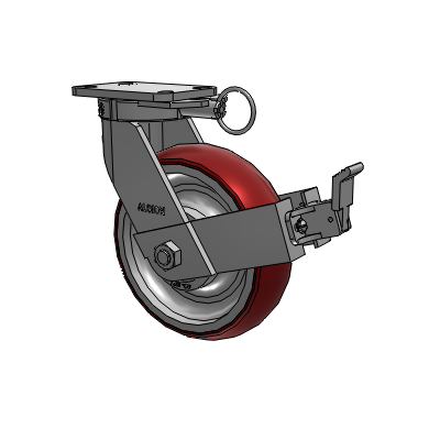 410 Series Top Plate Swivel Caster with 10 x 3 Maroon Tread on Aluminum Core AX - Round Polyurethane (Aluminum Core) wheel and Face Contact Brake (FBB)