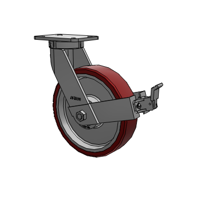 410 Series Top Plate Swivel Caster with 12 x 3 Maroon Tread on Aluminum Core AK - Crown Polyurethane (Aluminum Core) wheel and Face Contact Brake (FBB)