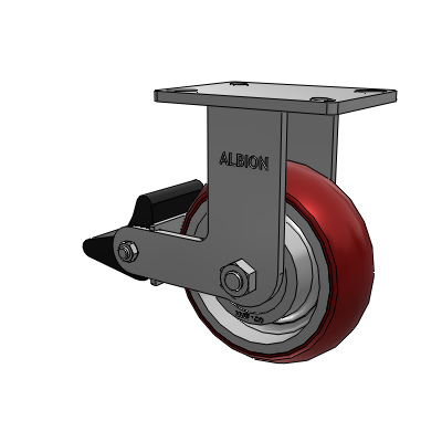 410 Series Top Plate Rigid Caster with 8 x 3 Maroon Tread on Aluminum Core AX - Round Polyurethane (Aluminum Core) wheel and Poly Lock Brake (PLB)