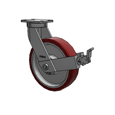 410 Series Top Plate Swivel Caster with 12 x 3 Maroon Tread on Aluminum Core AK - Crown Polyurethane (Aluminum Core) wheel and Face Contact Brake (FBB)