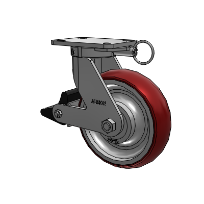 410 Series Top Plate Swivel Caster with 10 x 3 Maroon Tread on Aluminum Core AX - Round Polyurethane (Aluminum Core) wheel and Poly Lock Brake (PLB)