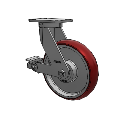 410 Series Top Plate Swivel Caster with 12 x 3 Maroon Tread on Aluminum Core AX - Round Polyurethane (Aluminum Core) wheel and Poly Cam Brake (P)