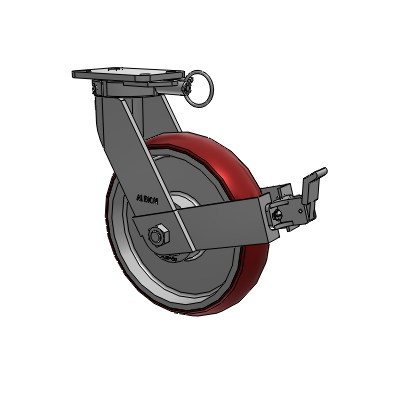 410 Series Top Plate Swivel Caster with 12 x 3 Maroon Tread on Aluminum Core AX - Round Polyurethane (Aluminum Core) wheel and Face Contact Brake (FBB)