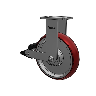 410 Series Top Plate Rigid Caster with 12 x 3 Maroon Tread on Aluminum Core AX - Round Polyurethane (Aluminum Core) wheel and Poly Lock Brake (PLB)